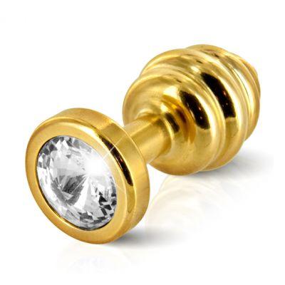 Plug analny zdobiony - Diogol Ano Butt Plug Ribbed Gold Plated 30 mm Złoty