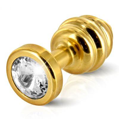 Plug analny zdobiony - Diogol Ano Butt Plug Ribbed Gold Plated 35 mm Złoty