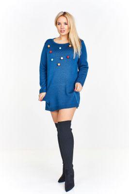 Dłuższy sweter z kolorowymi pomponami