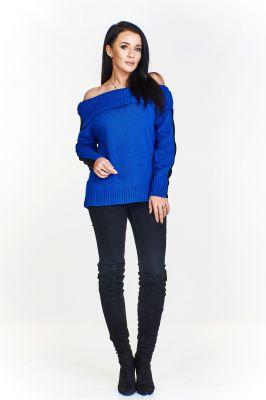 Dwukolorowy sweter z golfem opadającym na ramiona - przód i tył w różnych kolorach