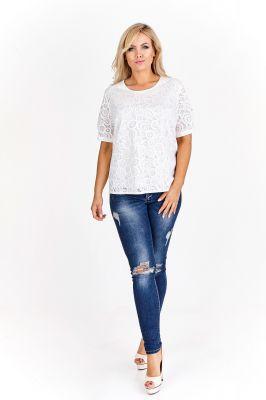 Elegancka bluzka t -shirt z koronkowym wykończeniem